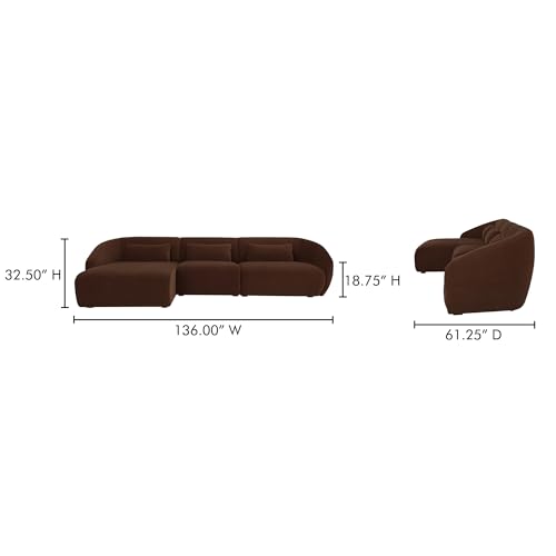 NADAAL STUDIOS Emery Lounge Modular Sectional Left, 4-Seater, Contemporary Design, Chestnut Brown Upholstery