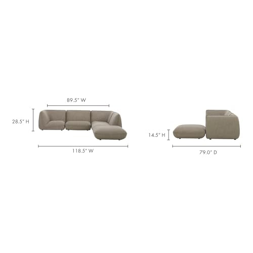 NADAAL STUDIOS Winston Lounge Modular Sectional Sofa, Polyester Blend Upholstery, 4-Seater, Speckled Pumice