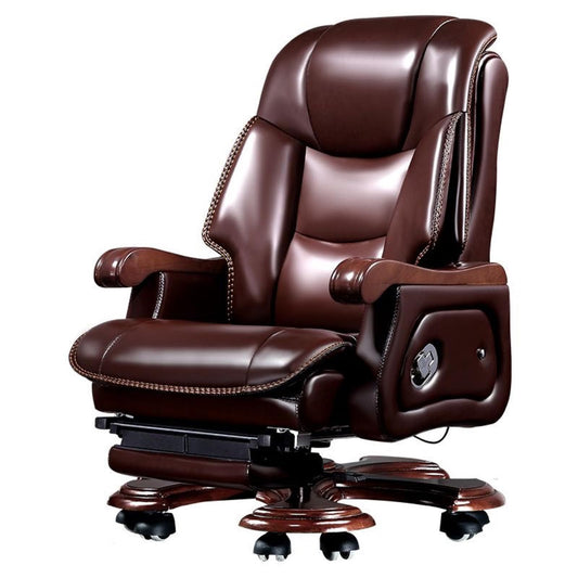 Aiupuyer Executive Office Chair, Managerial Chairs Ergonomic Fully Reclining Office Chair Comfortable Genuine Leather Executive Chair, with Heavy Duty Casters, Adjustable Tilt Back Angle and Arm