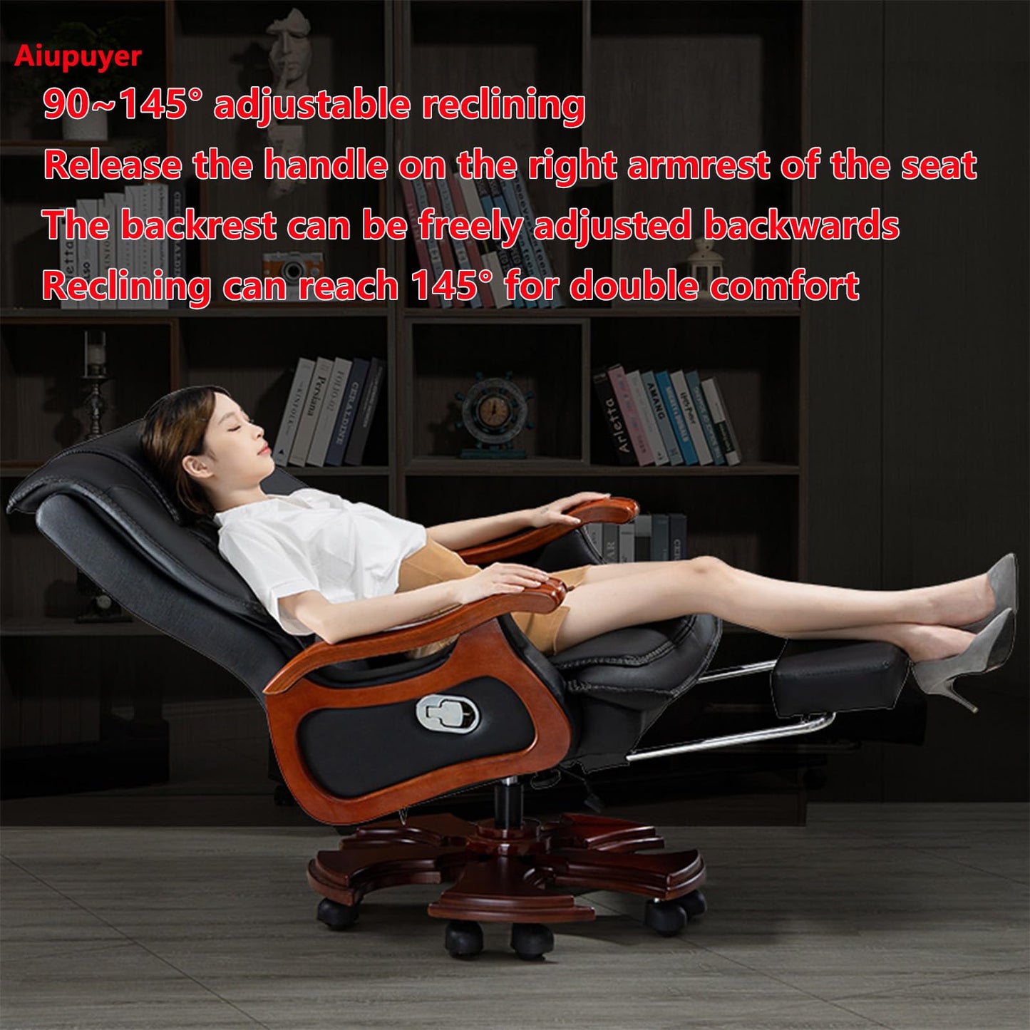 Aiupuyer Executive Office Chair, Managerial Chairs Ergonomic Fully Reclining Office Chair Comfortable Genuine Leather Executive Chair, with Heavy Duty Casters, Adjustable Tilt Back Angle and Arm