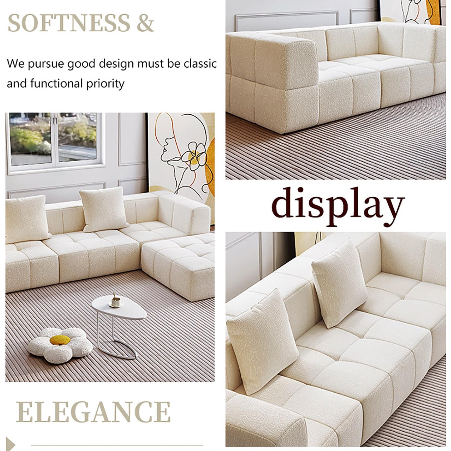 Modular Cloud Sectional Sofa Couch - Lounge Couches for Living Room, Modern Minimalist Sleeper Sofa, Deep Seat,272cm